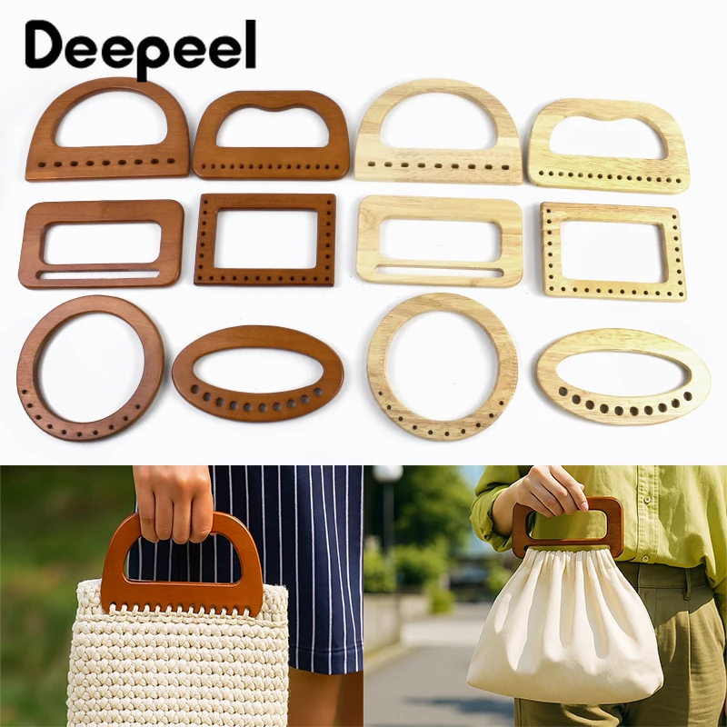 2Pcs Oak Solid Wooden Bags Handle Purse Frame Women's Handbags O Ring Wood Handles Woven-bag Brackets DIY Sewing Bag Accessories