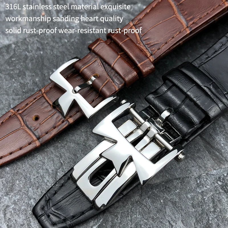 25mm * 9mm Genuine Leather Cowhide Watch Band Replacement for Vacheron Constantin Overseas Calfskin Black Blue Brown Strap Men