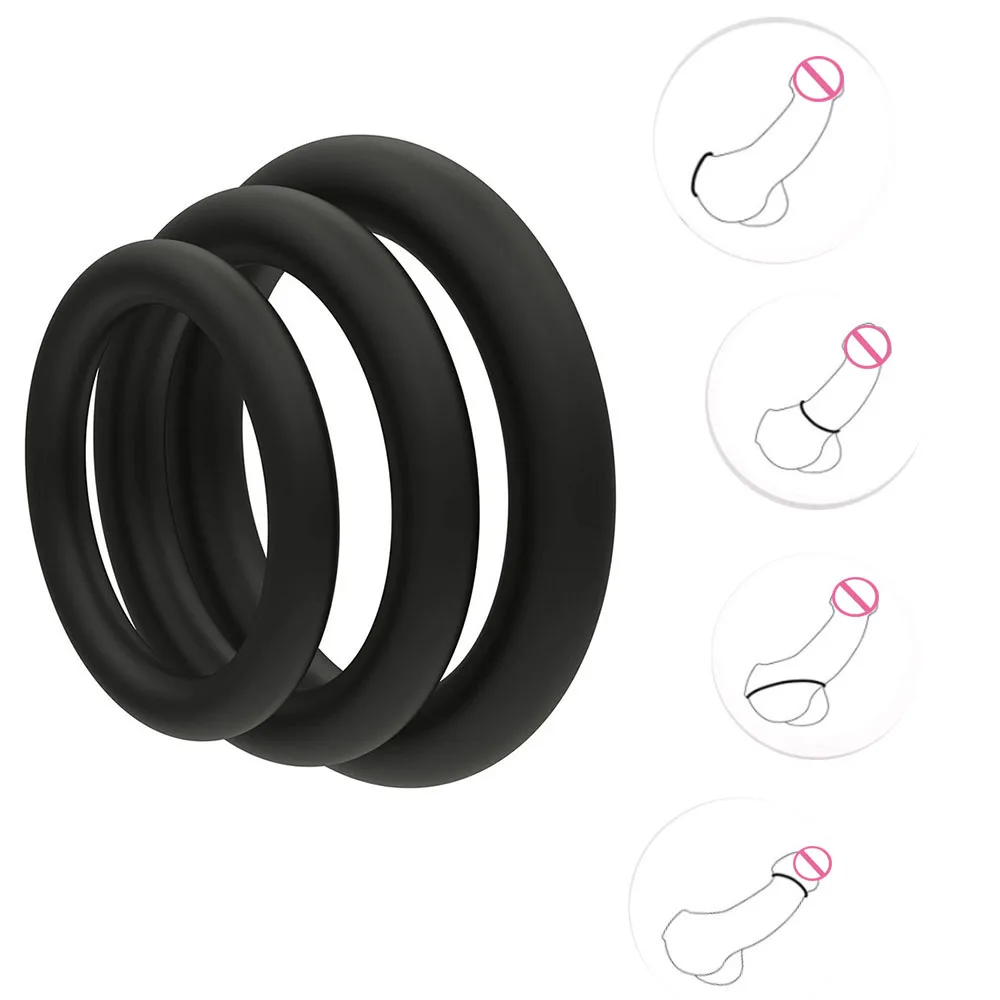 Cock Ring Durable Silicone Penis Rings Men Ejaculation Delay Rubber Sex Toys Rings for Male 3pcs/Set