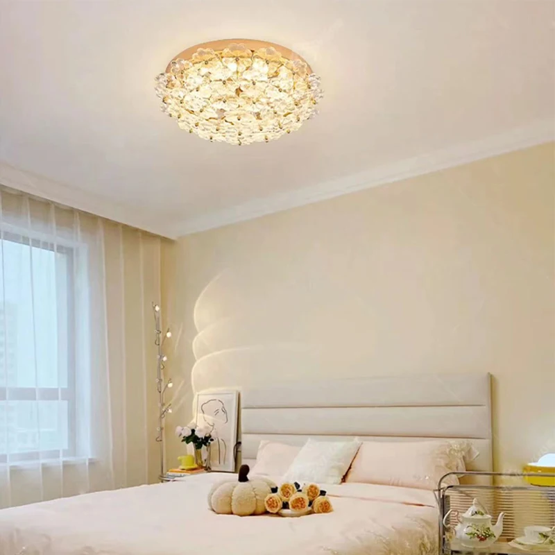 Crystal Luxury Round Modern LED Ceiling Light Nordic Romantic Flower Petal Ceiling lamp for Bedroom Corridor Living Dining Room