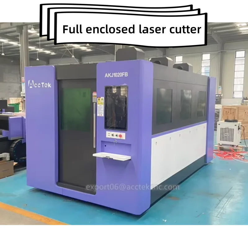 Acctek High Power Galvanized Sheet Protective Cover Enclosed 6KW Stainless Steel Metal Laser Cutting Machine