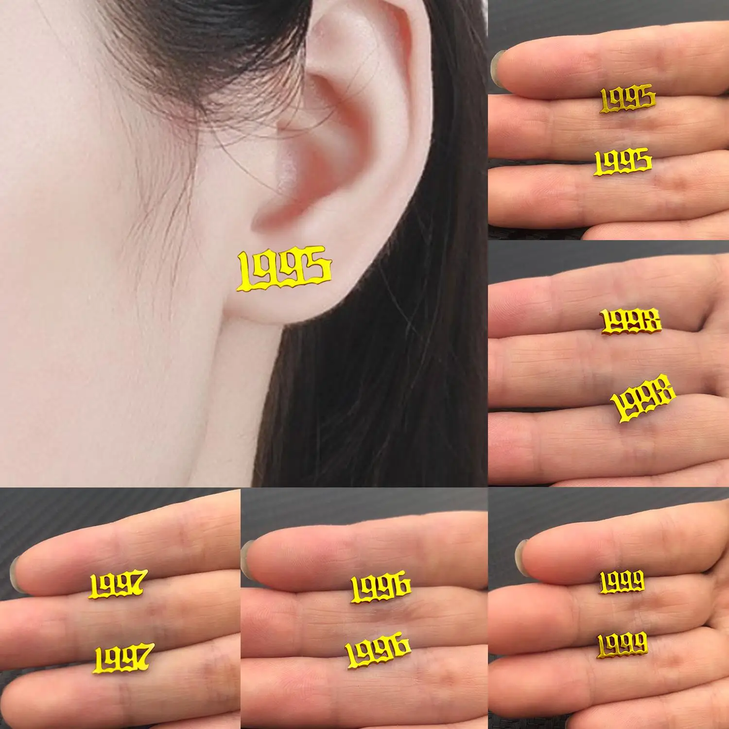 1 Pair Fashion Stainless Steel Number Earrings Simple Design Year Number Stud Earring Jewelry For Women Men Birthday Gifts