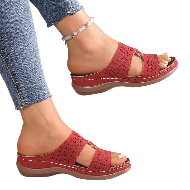 2026 sommer Neue Keilabsatz Sandalen für Frauen Retro Stil Casual Hohl Niedrigen Absatz Römischen Sandalen Alias Mujer Frauen Hausschuhe 43