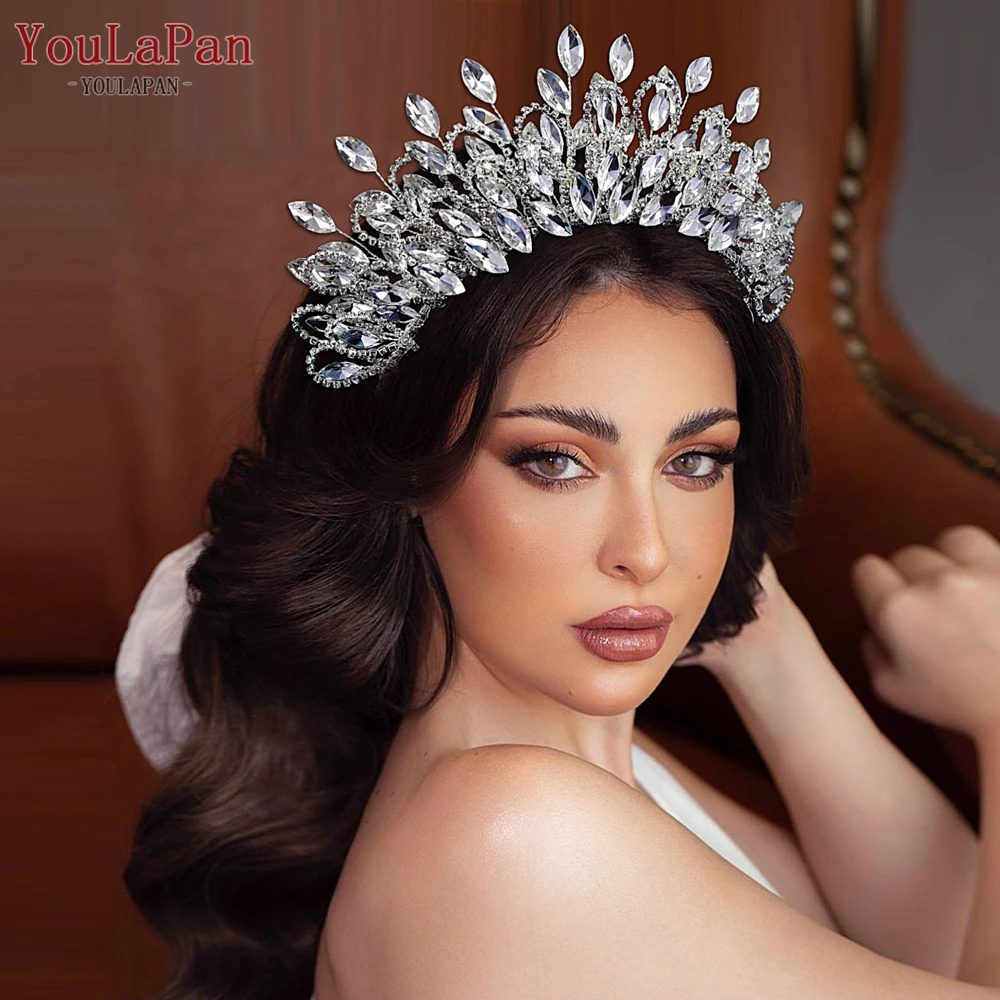 YouLaPan Big Rhinestone Tiara Crown Bridal Wedding Headband Handmade Crystal Head Pieces Woman Banquet Hair Accessories HP616