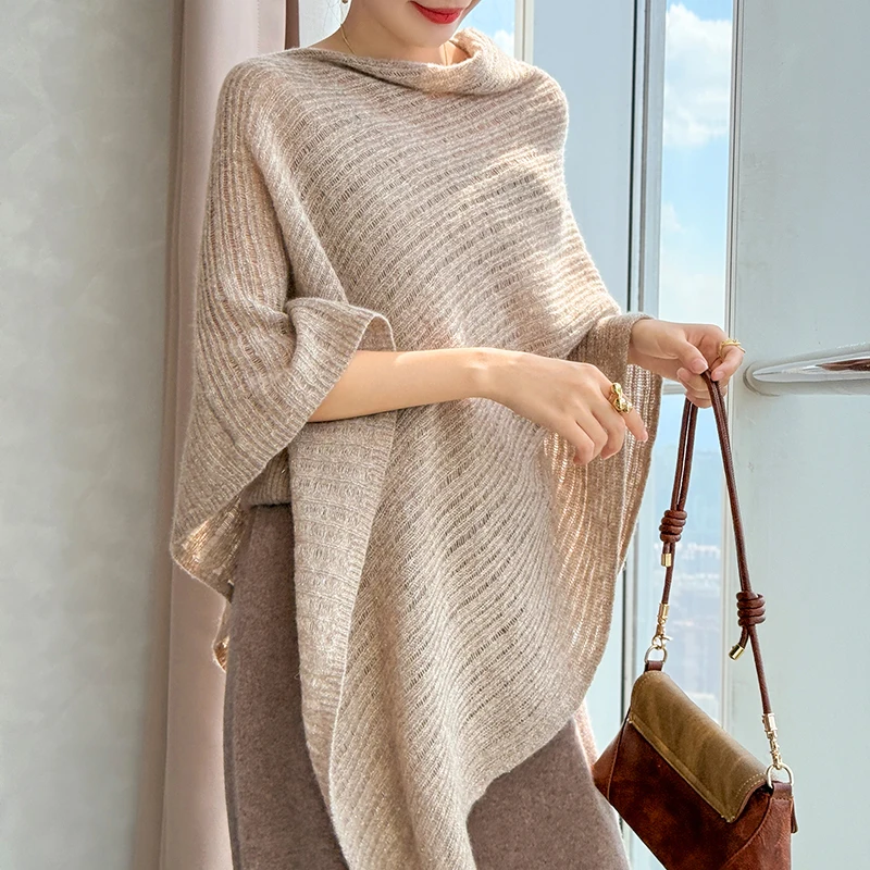 

Шаль из 100% мериносовой шерсти с блестками, женский нерегулярный вязаный плащ, однотонная полая модная шаль Ccolor, женская осенняя шаль с блестками