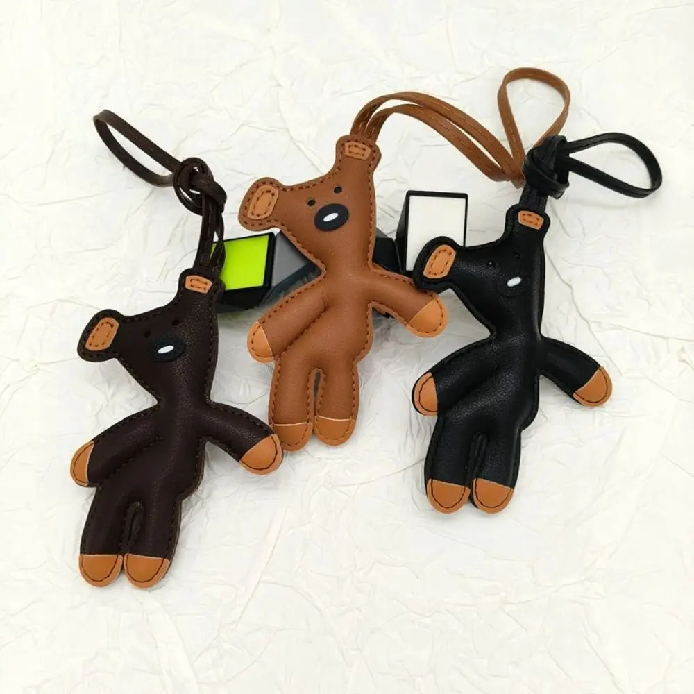 Cute PU Leather Bear Bag Pendant Bear Shape Cartoon Keychain Kawaii Soft Stuffed Phone Doll Pendant Bag Charms Decorations