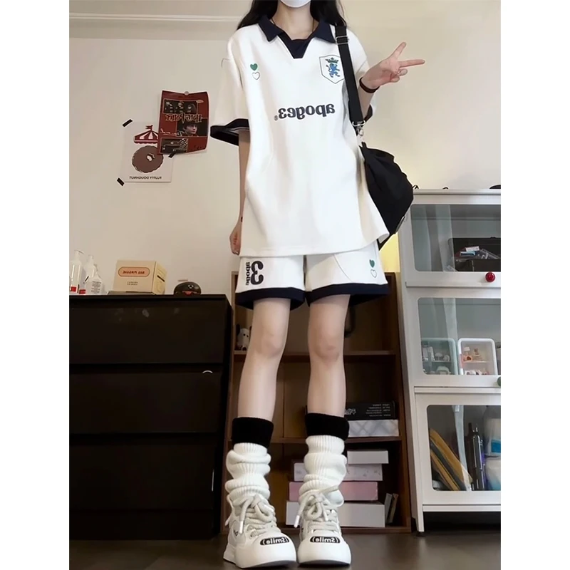 

Off College Sle Sports Set Women's Summer Loose Color Blo ort Sve Casual Running Two Piece Set Cotton Blend orts