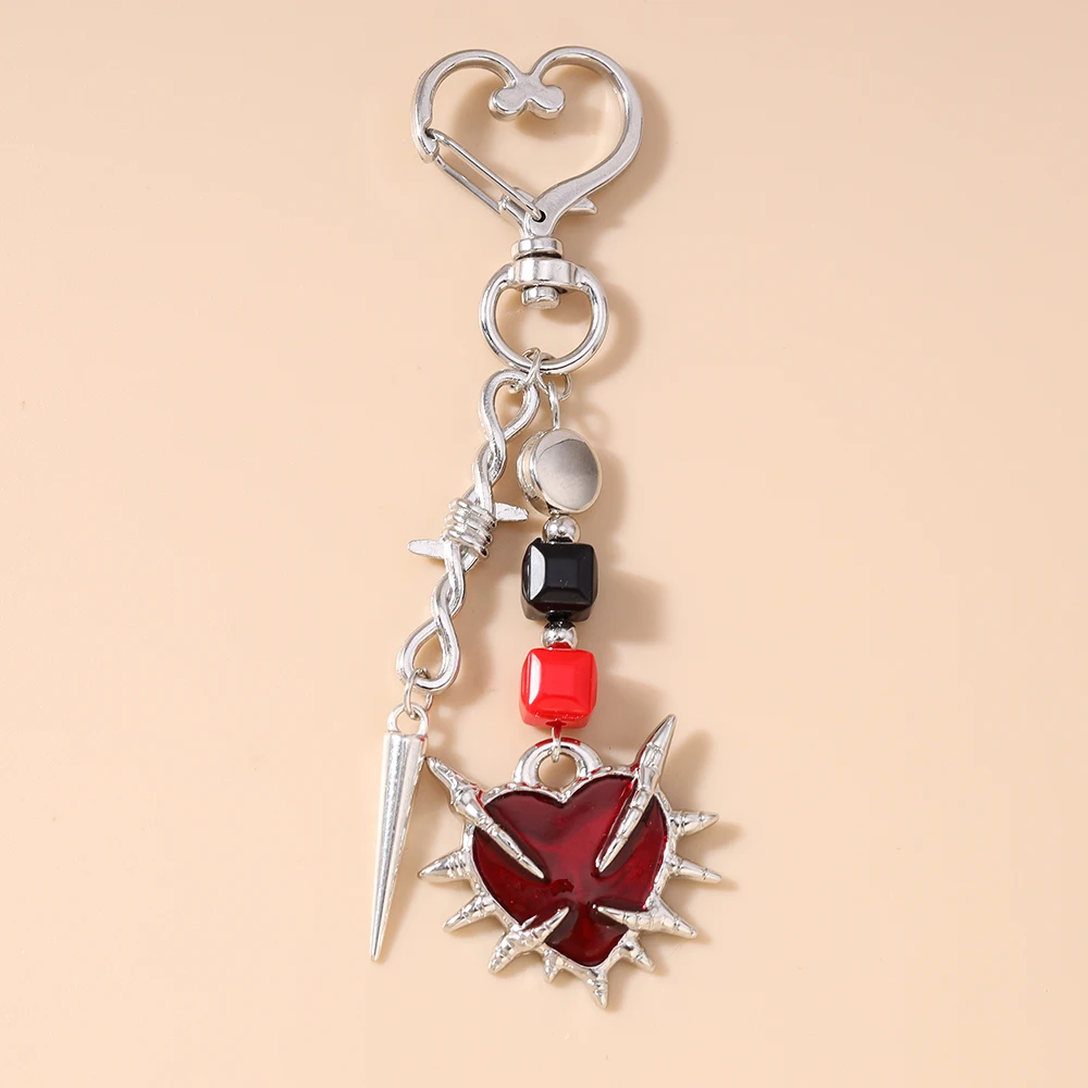 Aihua Gotischer Dornenherz-Schlüsselanhänger Steampunk Roter Herz-Schlüsselring für Damen Handtaschenanhänger DIY Schlüsselkette Ins Schmuck Geschenke – Detail 5