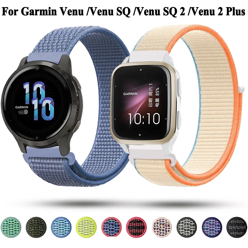 Pulseira de relógio de nylon para Garmin, Pulseira pulseira, Bracelete, Vivoactive 5, 3, Venu Sq 2 Plus, Forerunner 165, 645, 245, 55, 20mm