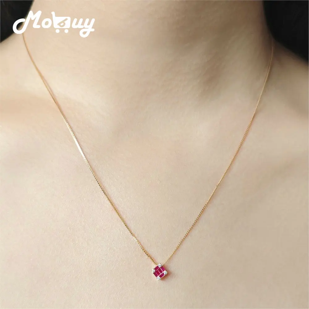

MOBUY INS геометрический квадратный кулон ожерелье для женщин свадебные синтетические рубиновые кубические стерлингового серебра 925 пробы позолоченные ювелирные изделия