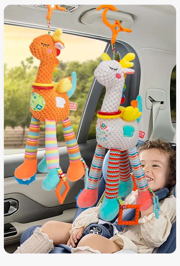 Sonajero de campana de Animal de unicornio suave, juguetes colgantes para asiento de coche de desarrollo infantil de felpa con mordedor, juguete para bebé recién nacido