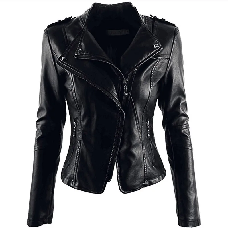 New Autumn Spring Women Short Faux PU Jacket Slim Fashion Punk Outwear Motorcycle Leather Jacket Casual Coat