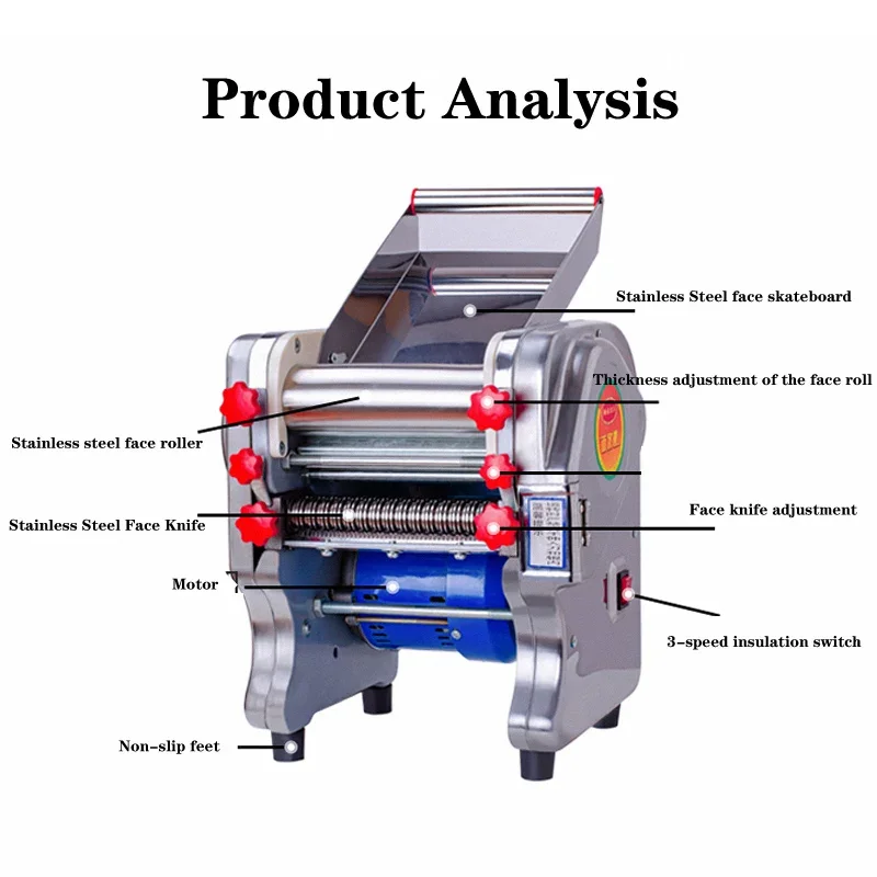 220V Electric Household Noodles Maker Stainless Steel Automatic Noodle Pressing Cutting Machine Dumplings Skin Pressing