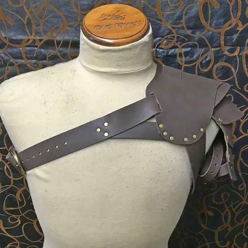 Medieval Roman Gladiator Warrior Single Shoulder Armor Leather Pauldrons Viking Cosplay Accessory Gothic Harness Belt Spaulders