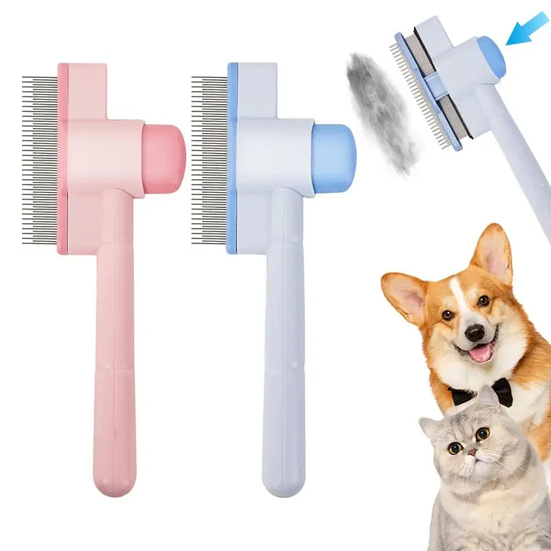 Self-Cleaning Flea Comb for Cats and Dogs Pet Hair Remover Brush with Release Button Grooming Tool