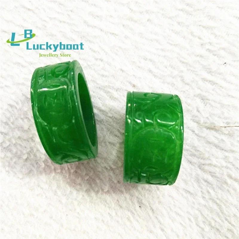 

Кольца из натурального зеленого нефрита для мужчин и женщин, брендовое кольцо, полированное вручную нефритовое кольцо с ручной резьбой, нефритовое кольцо, изумрудные кольца, 1 шт.