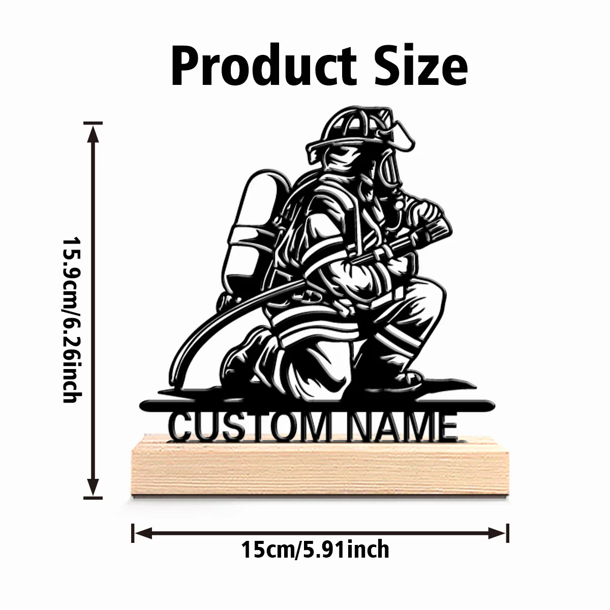1pc Stylish Personalized Custom Fireman Metal Statue Metal Art With Wooden Base  Suitable As A Gift For Professional Male Themed view 3