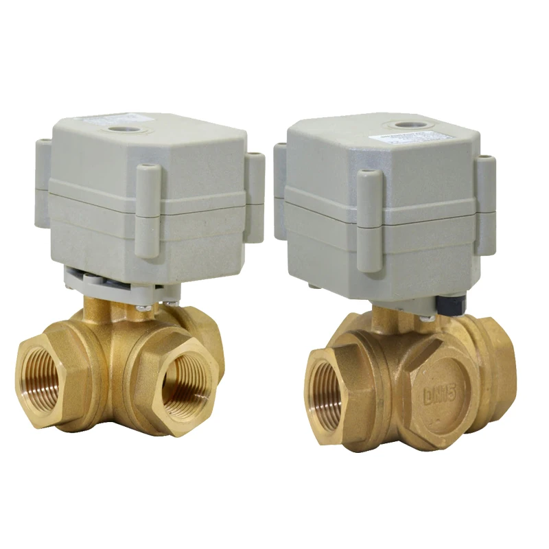 DN25 1'' Low Torque Modulating12v 24V DC Mini Electric Control Water Automatic 3 Way Brass Ball Valve With Actuator