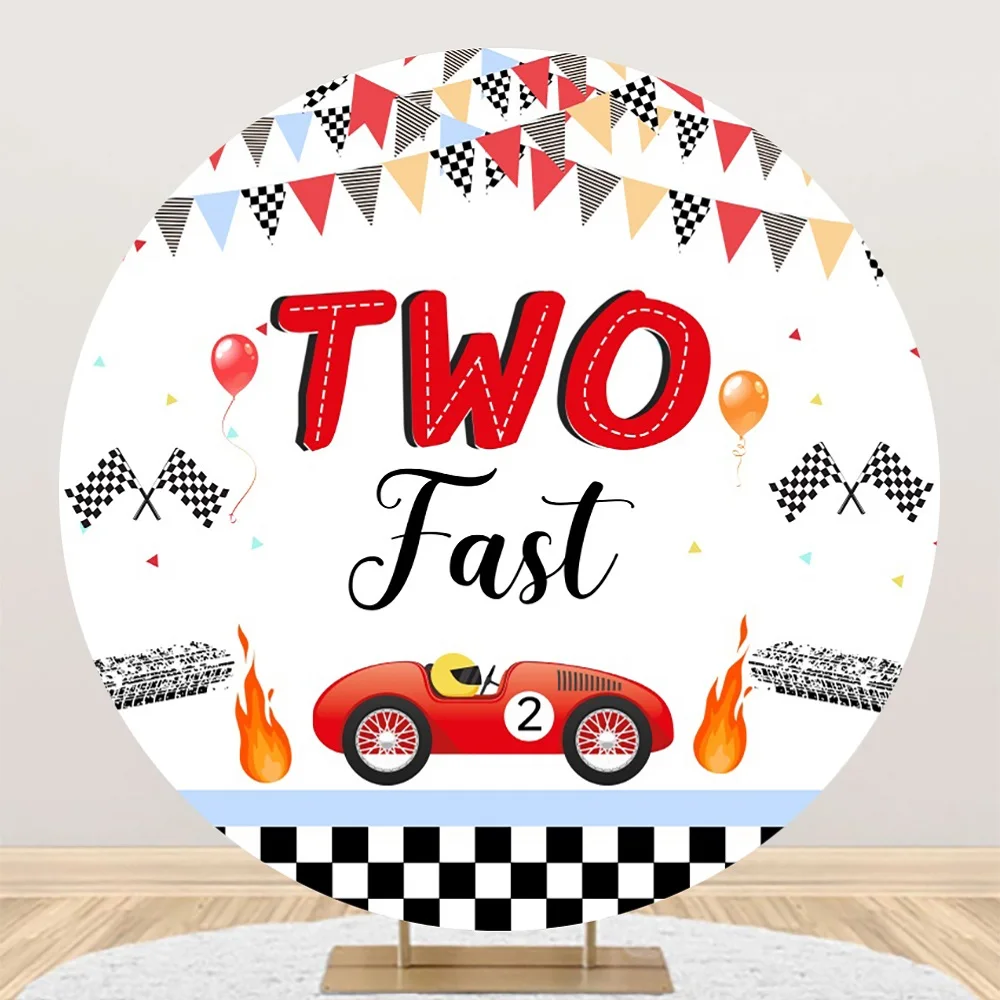 

Two Fast Background Round Cover Boy 2nd Birthday Party Decorations Racer Red Racing Car Circle Photography Backdrop Studio Props