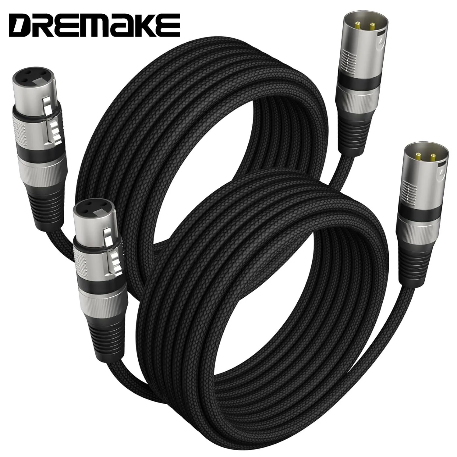 2Pack 3Pin XLR Audio Line Braided Cord Noise Free and Long-Lasting XLR Mic Balanced Male to Female Extension Cord for Studio DMX