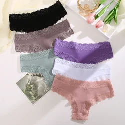 Sexy Lace Seamless Cotton Brazilian Panties Women Slip Silk Intimates Breathable Panties Low-Waist Female Cotton Underwear