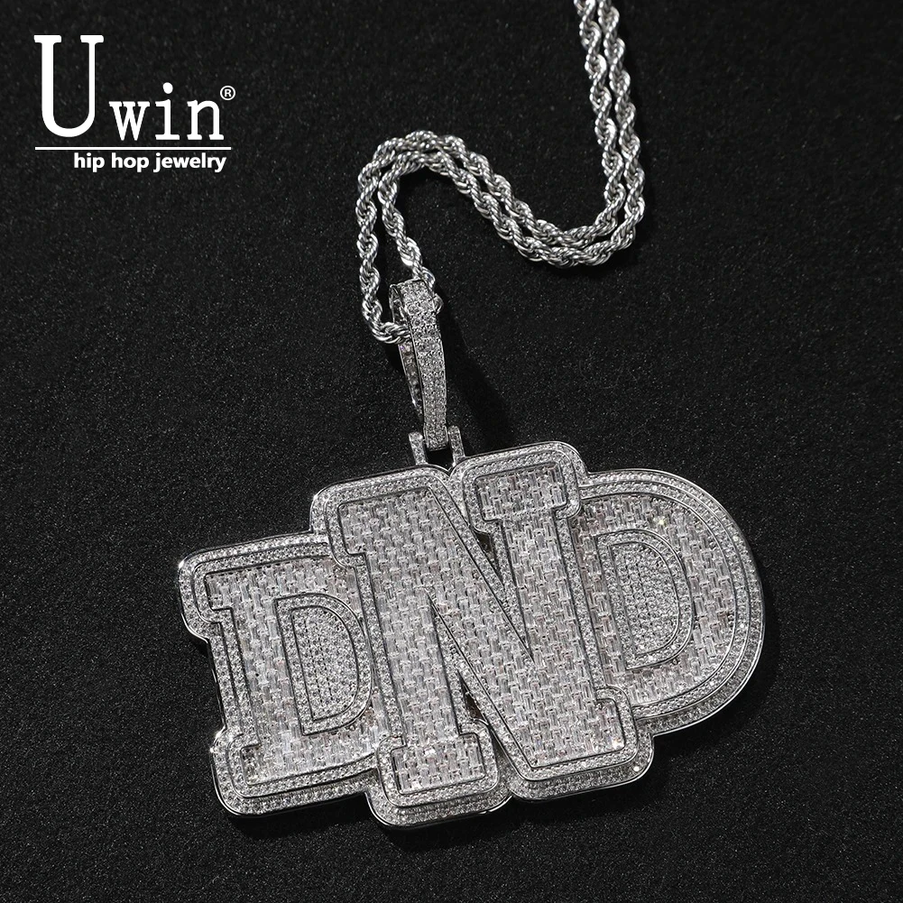 

Uwin на заказ двухцветное 3-слойное ожерелье с подвеской BaguetteCZ Iced Out 5A с кубическим цирконием, именная табличка с гравировкой на спине, ювелирные изделия в стиле хип-хоп
