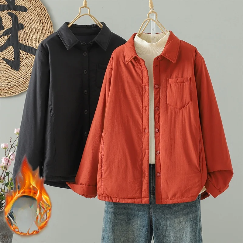 

Элитное женское хлопковое пальто больших размеров свободного кроя с отложным воротником, теплое, стройнящее, на пуговицах, с длинными рукавами, зимняя верхняя одежда