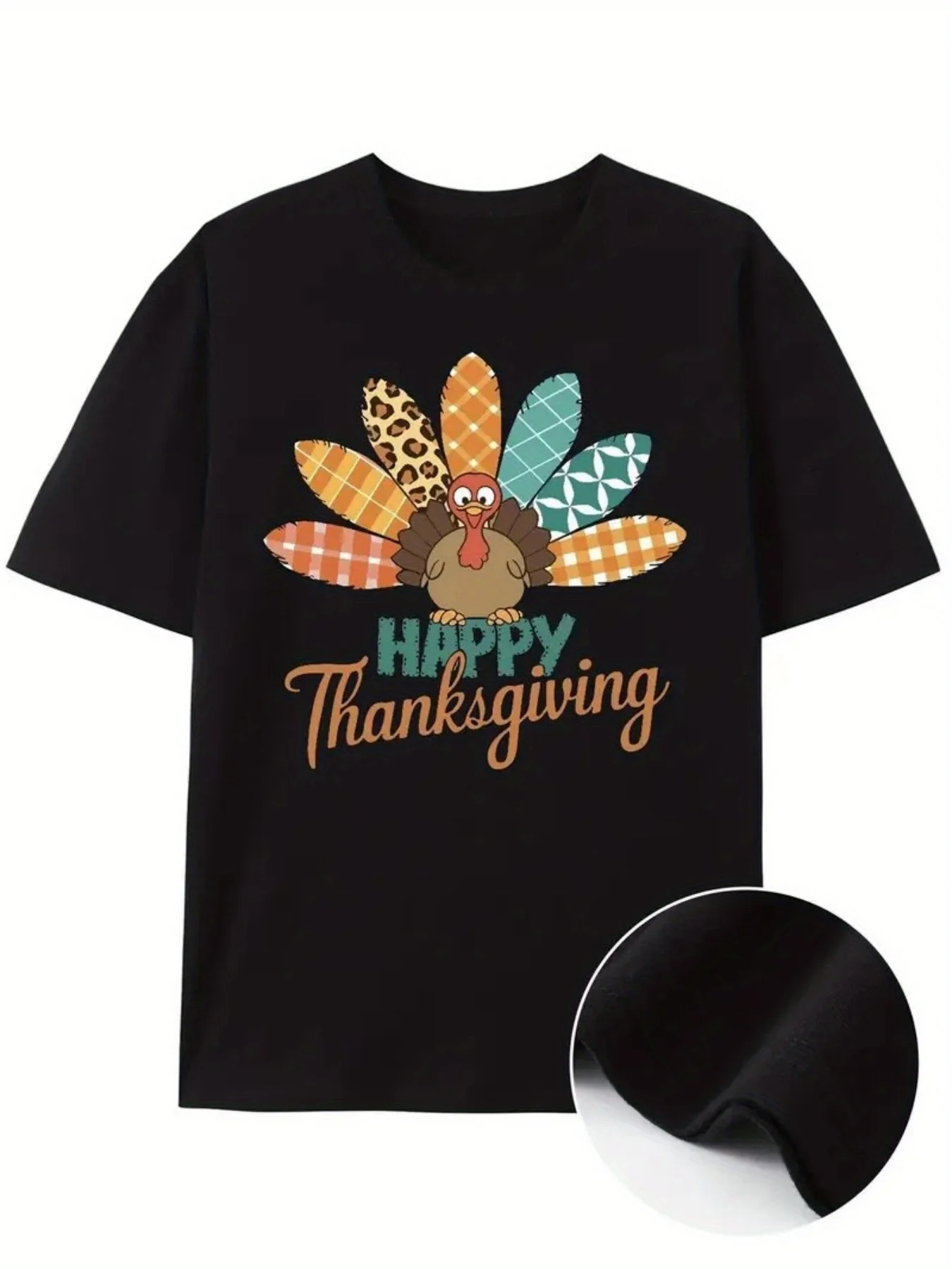 Men'S Thanksgiving T-Shirt - Happy Thanksgiving Text & Turkey Pumpkin Maple Leaf Graphic - Soft Anti-Wrinkle Fabric - Black Holiday Tee for Family Dinners, Gifts - Machine Washable Everyday Casual Wear - Fast US Shipping, Thanksgiving Shirt, Festive Casua