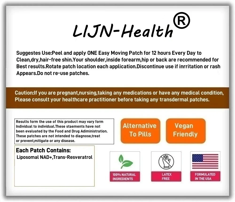 30 patchs NAD+ patchs transdérmiques avec trans résvératrol pour la réparation du DNA et le suralimentation NAD+, défense du vieillissement, énergie, longévité