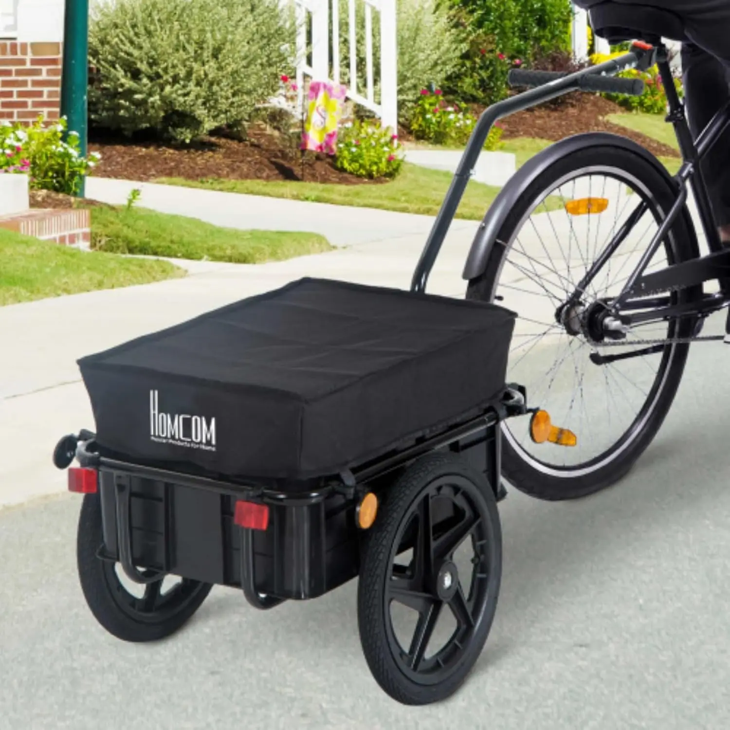 Bicycle Cargo Trailer, Outdoor Cart, Garden Cart With Removable Box And Cover, 2 16-Inch Wheels, Easy To Use, Black