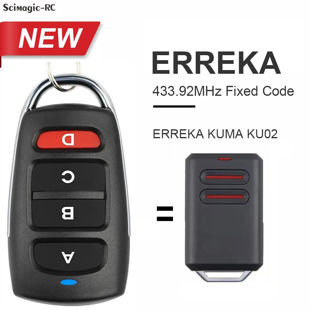 Fixed Code Universal 433 Garage Remote Control Duplicator for ERREKA KUMA KU02 433mhz