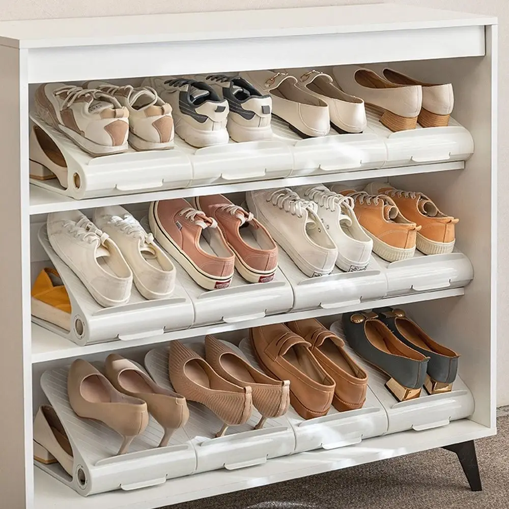 

Practical Adjustable Shoe Storage Rack Space Saving Plastic Shoes Tray Anti-slip Shoe Holder for Home