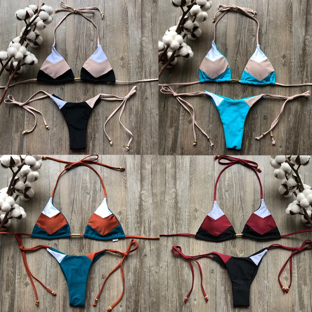 Women Sport Bikini Set Padded Feshion Sexy Push-Up Vacation Padded Female Bathing Suit Brazilian Monokini Vacation Beachwear
