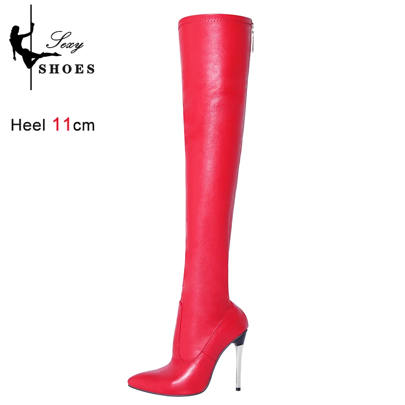 Kobiety za kolano wysokie dลugie buty na udzie ze spiczastym noskiem metalowy zamek bลyskawiczny wiosenne jesienne elastyczne buty duลผe rozmiary