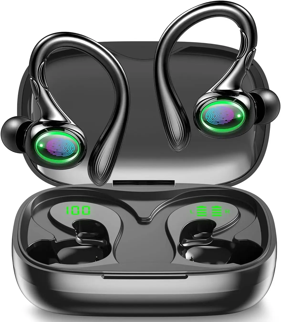 

Wireless Bluetooth earphones with LED battery display, noise cancelling wireless earphones, IPX5 waterproof Bluetooth earphones