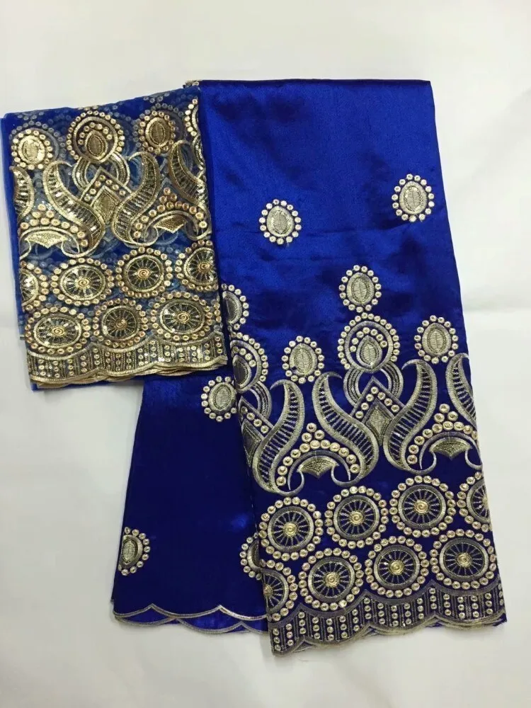 

Blue African George Lace Fabric Silk Lace High Quality Embroidery With Sequins 5 Yards + 2Yards French Tulle Lace For Dress 2019