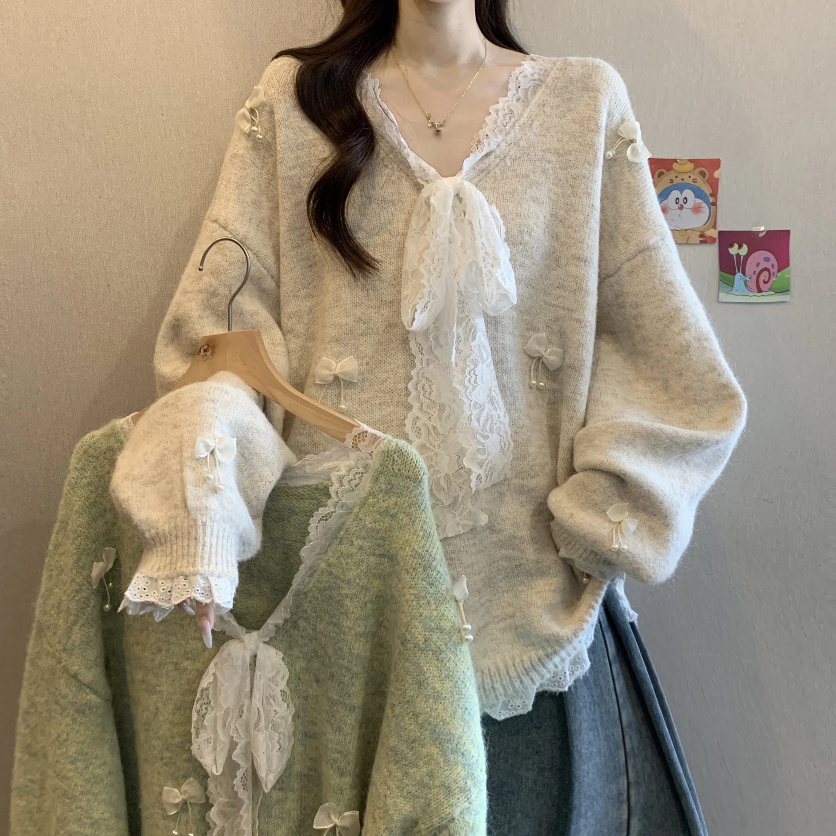 

plus Size Women's Sweater V-Ne Loose Medium Length Soft Knitted Top Autumn Winter Outerwear Comfortable Breathable Long Sve