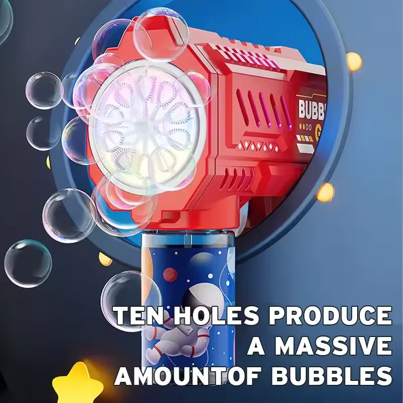Pistola de bolhas totalmente automática, máquina de bolhas de foguete, soprador automático com brinquedo líquido de bolhas para crianças, praia, presentes de bolhas ao ar livre