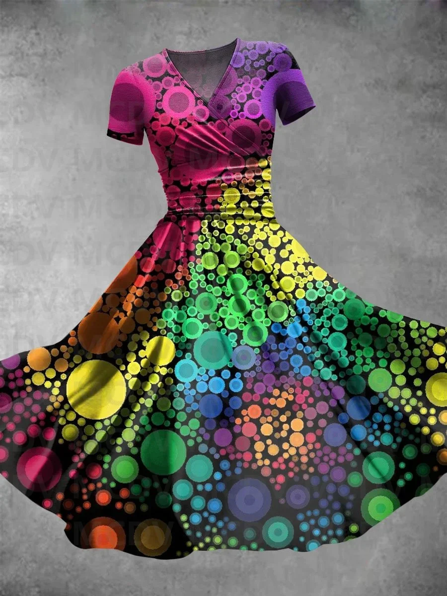 

Women's Colorful Aurora Starry Sky Gradient Art 3D Printed Sexy V-neck Dress Female Dresses