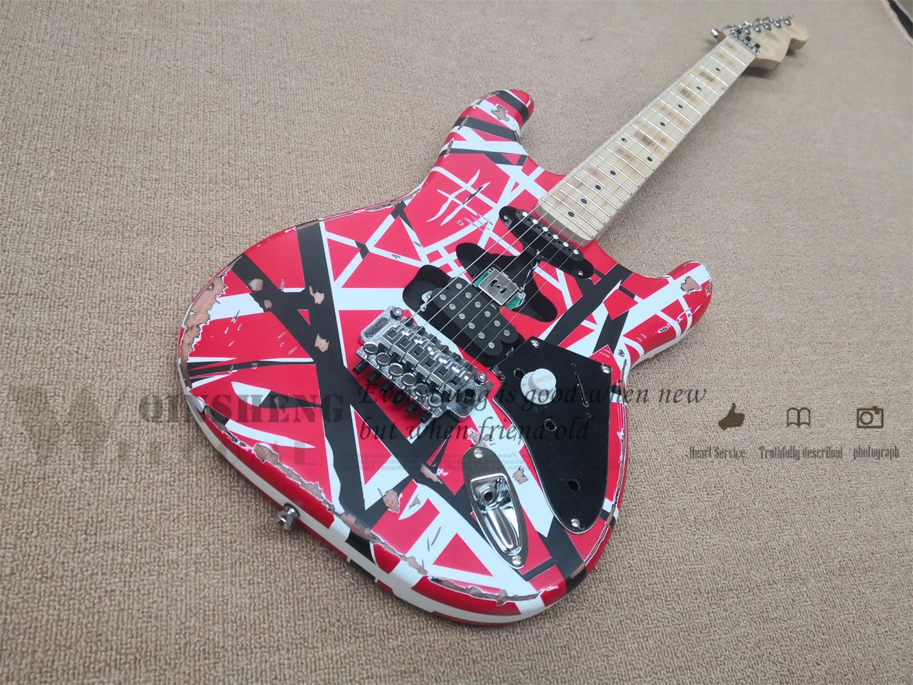 Custom classic cha electric guitar, imitation old retro electric guitar, maple wood, red white basswood body