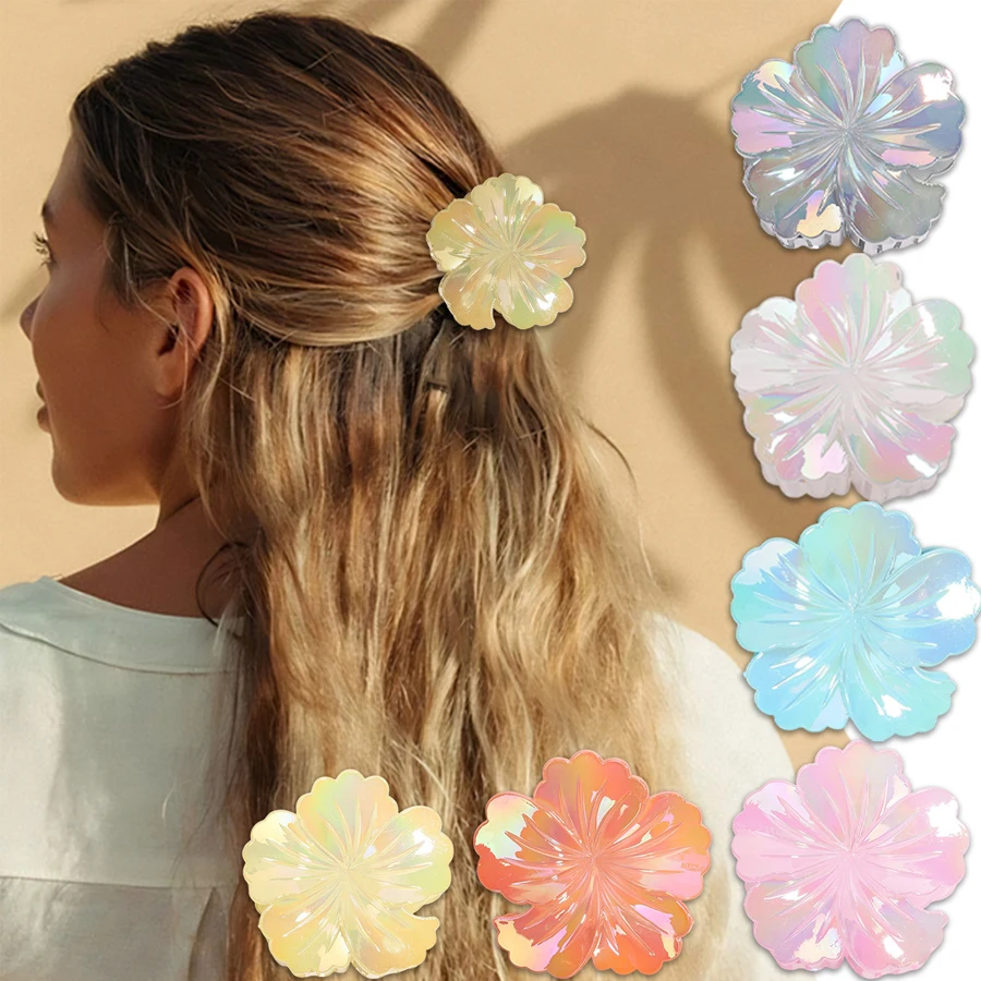 【Holografische Premium-Plumeria-Haarklammer】 Strandurlaub Shell Shark Clip |   Luxuriöses Laser Shine Haarschmuck