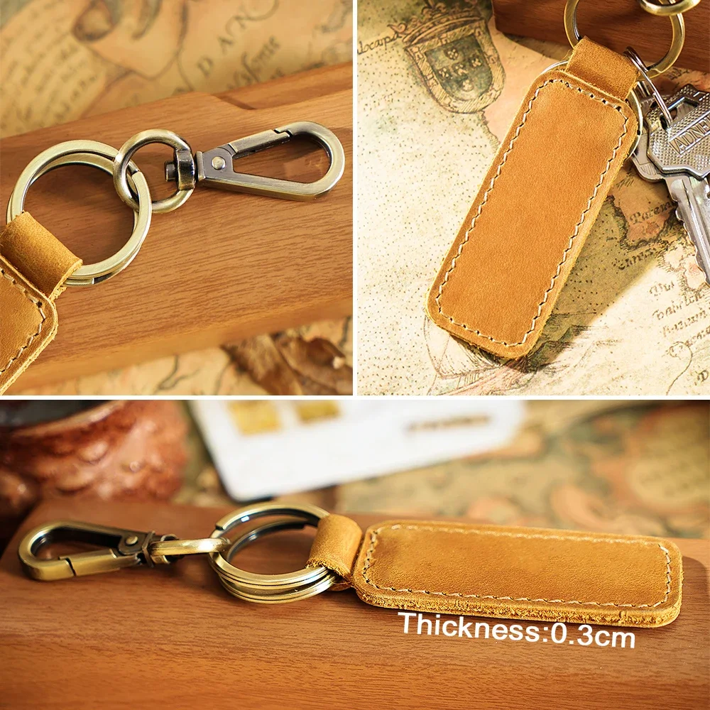 100% Genuine Leather Car Key Holder High Quality Housekeeper Men Crazy Horse Cowhide Vintage Key Chain Hook Ring Small Gift