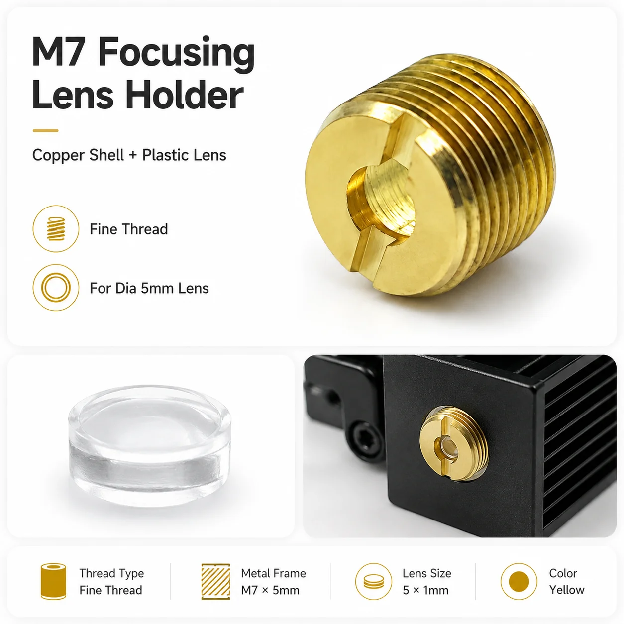 ZhonNa M7 Laser Module Focusing Lens Holder Copper Shell Plastic Lens Optical Instrument Accessories for 5mm Lens DIY Tool Parts