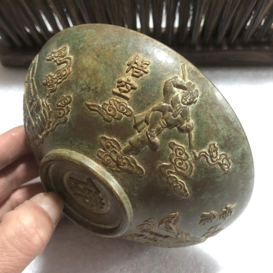 metal decoration china Antique Old Qing/Ming Dynasty Bowl Copper bronze Journey to the West characters Bowl cups tea wine cup