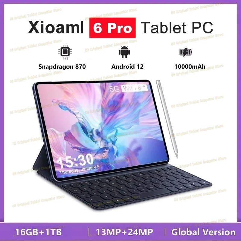 2024 novo pad 6 pro android tablet pc android 12 11 Polegada 16gb 1t 5g dupla sim chamada telefônica gps bluetooth wifi google tablette pc mi