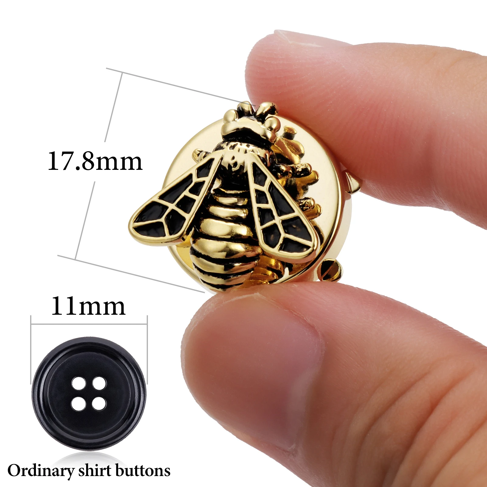 Bee Button Covers for Men 17.8mm Brass Gold Plated Black Enamel Insect Button Covers Vintage Animal Shirt Cuff Wedding Gift