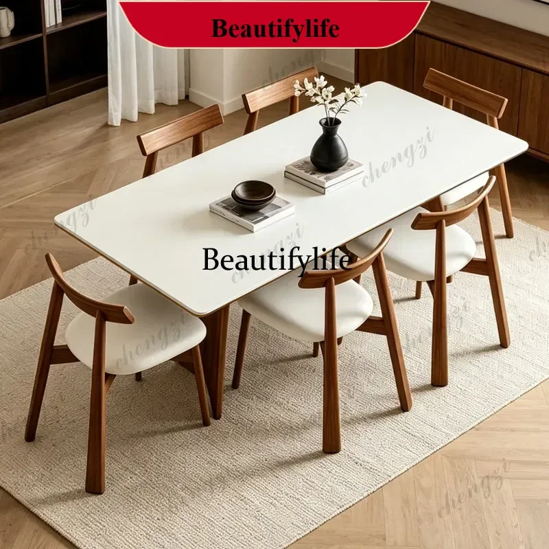 French retro solid wood rock slab dining table modern minimalist high-end rectangular P182