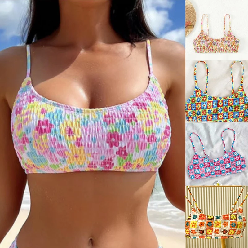 Swimsuit Top Adjustable Straps Floral With Bust Pads No Steel Support Wearable Bikini Swimwear