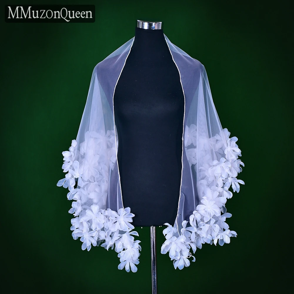 MMQ MG20 Floral Edge Bridal Short Shawl Tulle Wedding Bolero Elegant Dress Coats Woman Accessories DIY Customizable