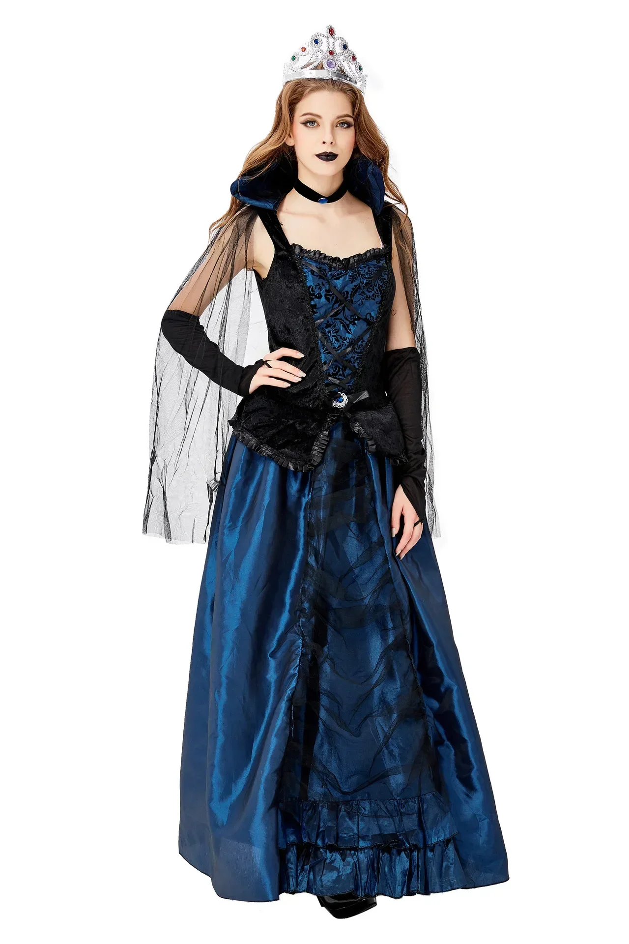 

Костюмы королевы для взрослых, костюм вампира, синий роскошный королевский нарядный костюм для вечеринок, женская униформа ведьмы на Хэллоуин